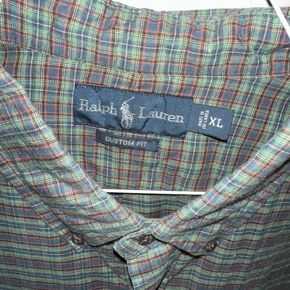 Ralph Lauren Polo Custom Fit Button Down Plaid Size XL Green Blue Red - Picture 4 of 5